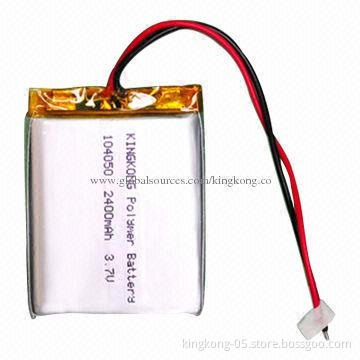 3.7V Lithium Polymer Battery, Sized 10 x 40 x 50mm, 2,400mAh Capacity